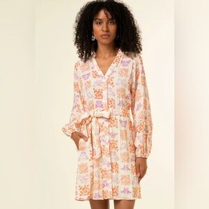 FRNCH Mandy Le Zoo Butterfly Print Belted Mini Shirt Dress Size Medium